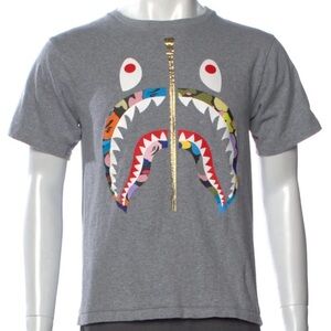 A BATHING APE Multi Color Camo Shark Graphic Print T-Shirt Size: S
